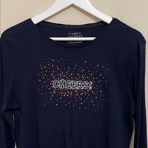 Talbots Navy Cheers Graphic Tee